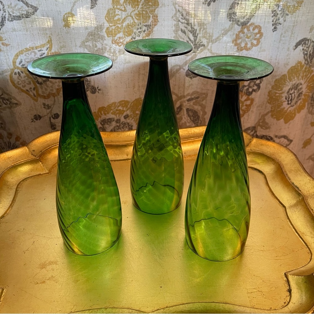 Vintage  3 Empoli Optic Drinking Glasses, Emerald Green  Optic Glass Handblown - Picture 7 of 16